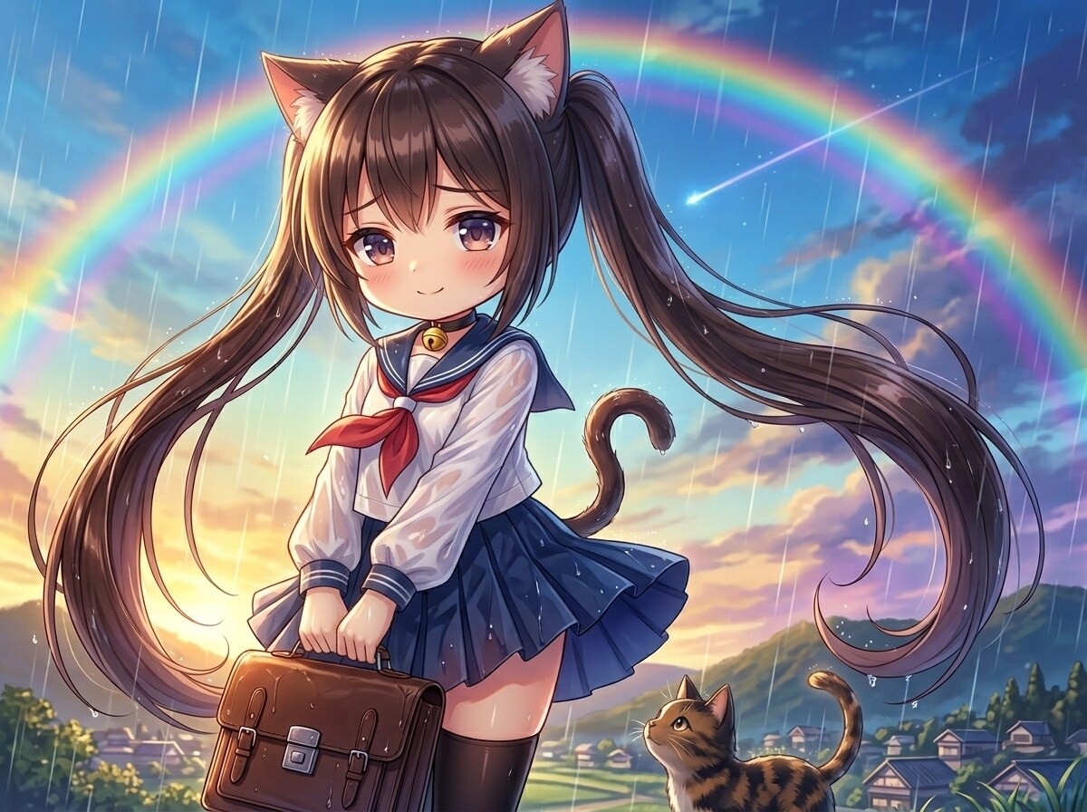 黒ツイにゃん。虹