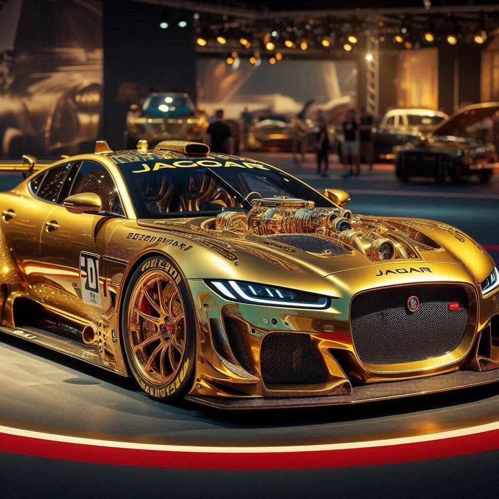 ゴールドカラーのジャガーレーシングカー