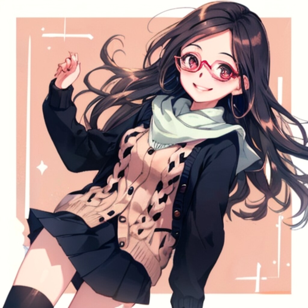 あえて秋冬ファッションの黒髪メガネ