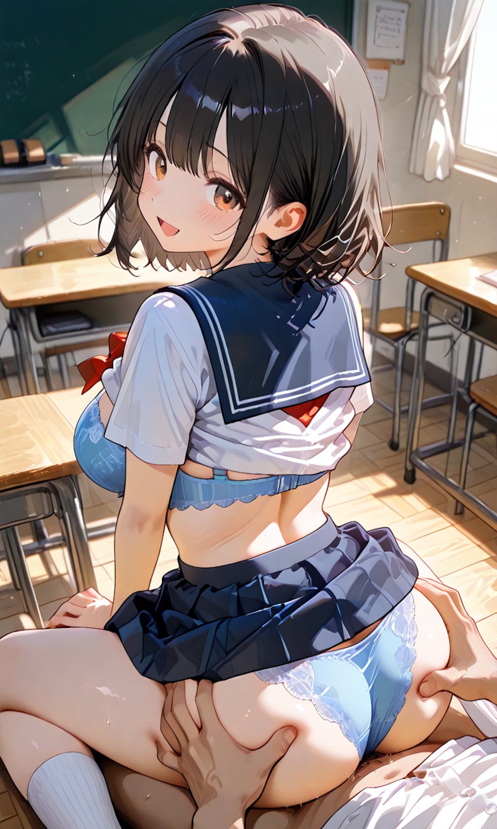 半脱ぎのまま座って