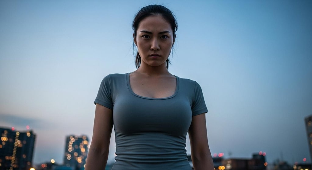 女性を見上げる