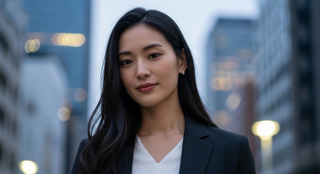 女性を見上げる