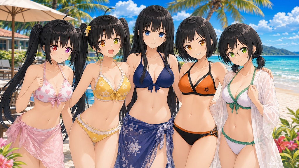 5つの笑顔と夏の海
