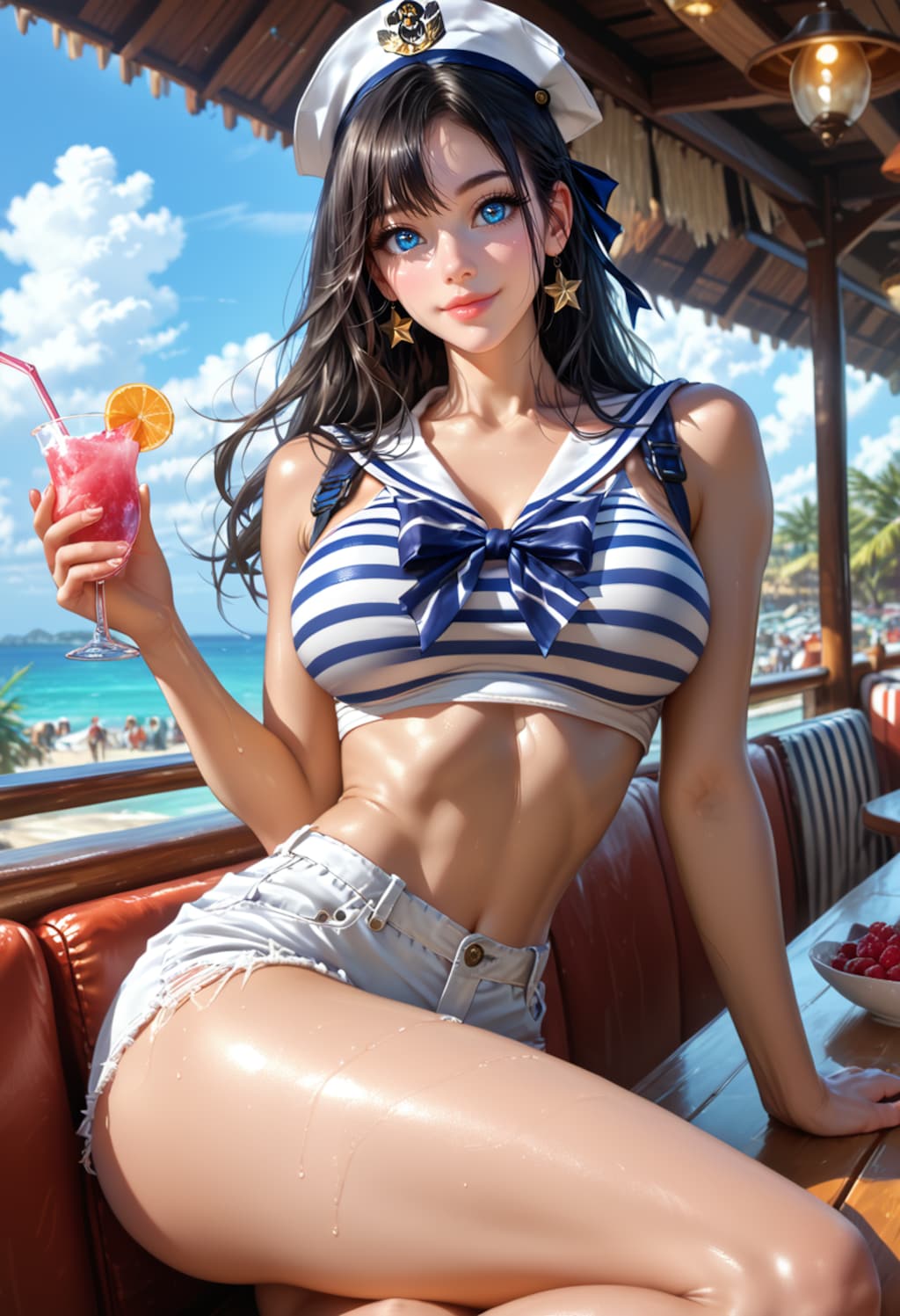 5.1 Date with EVE, sailor crop top, seaside house.