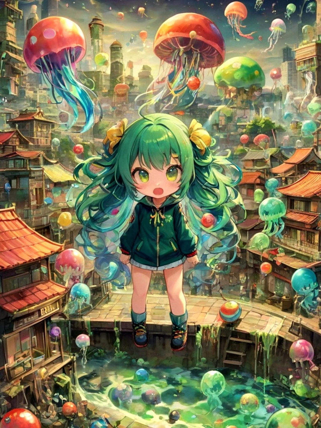 クラゲと緑髪ちゃん