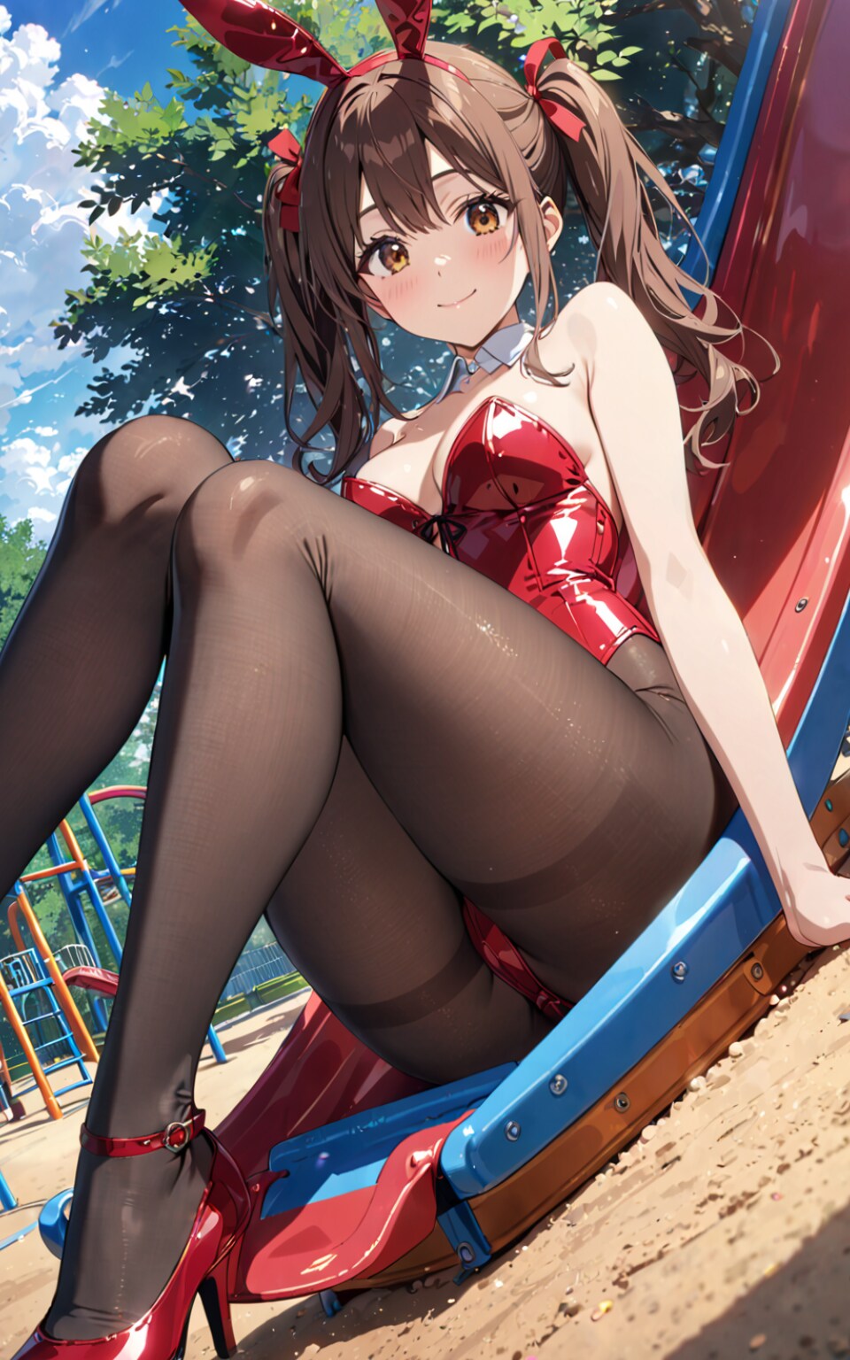 すべり台と兎