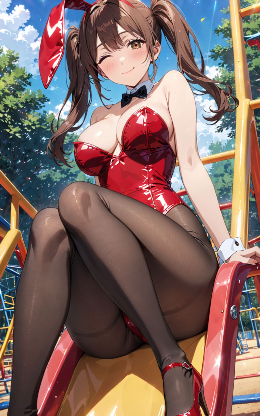 すべり台と兎