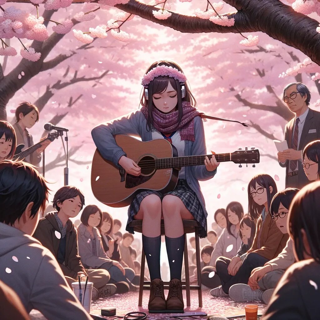お花見でギター演奏を披露