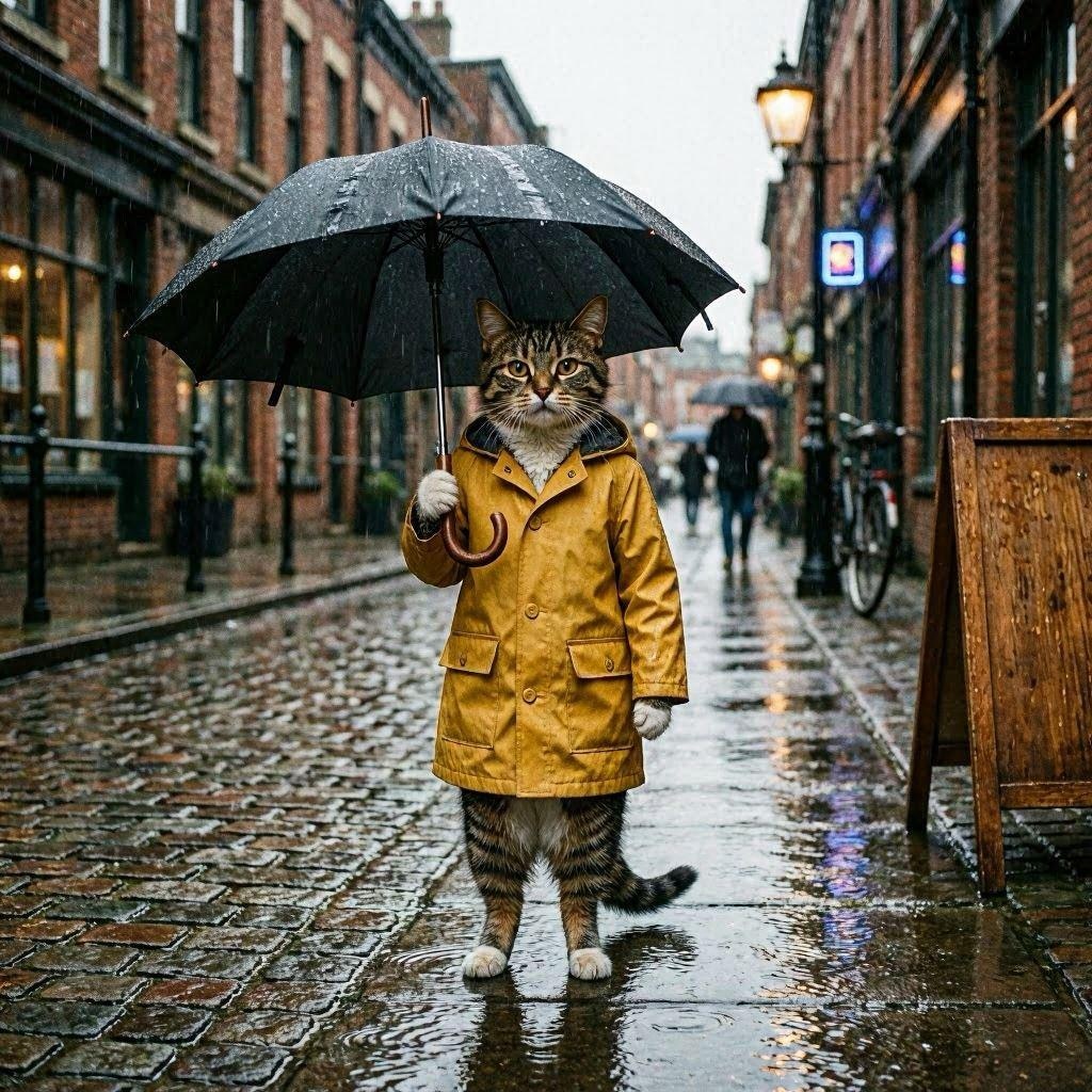 傘をさす猫