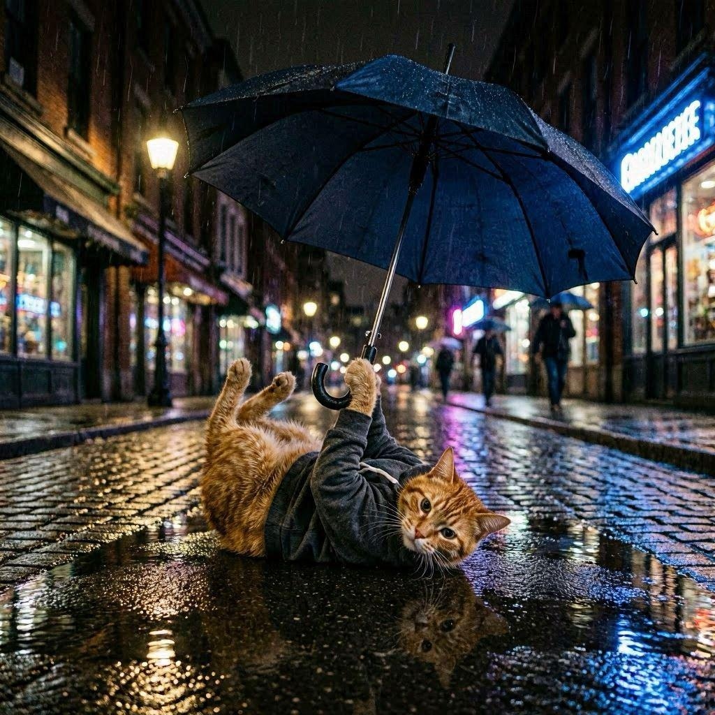 傘をさす猫