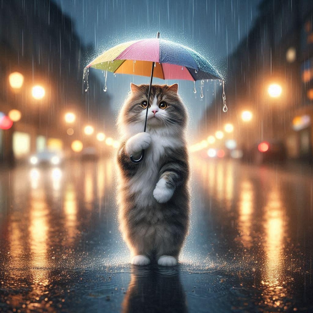 傘をさす猫