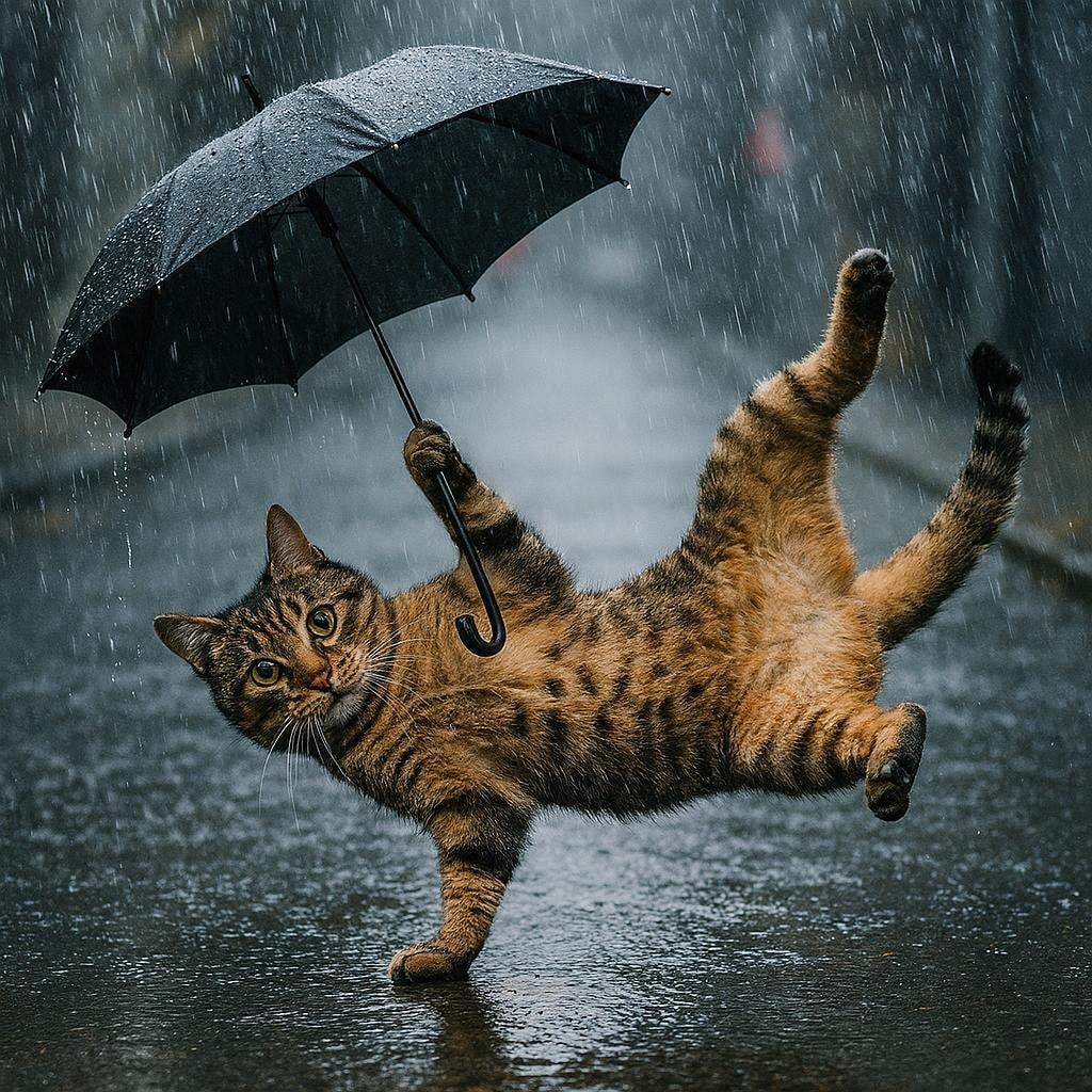 傘をさす猫