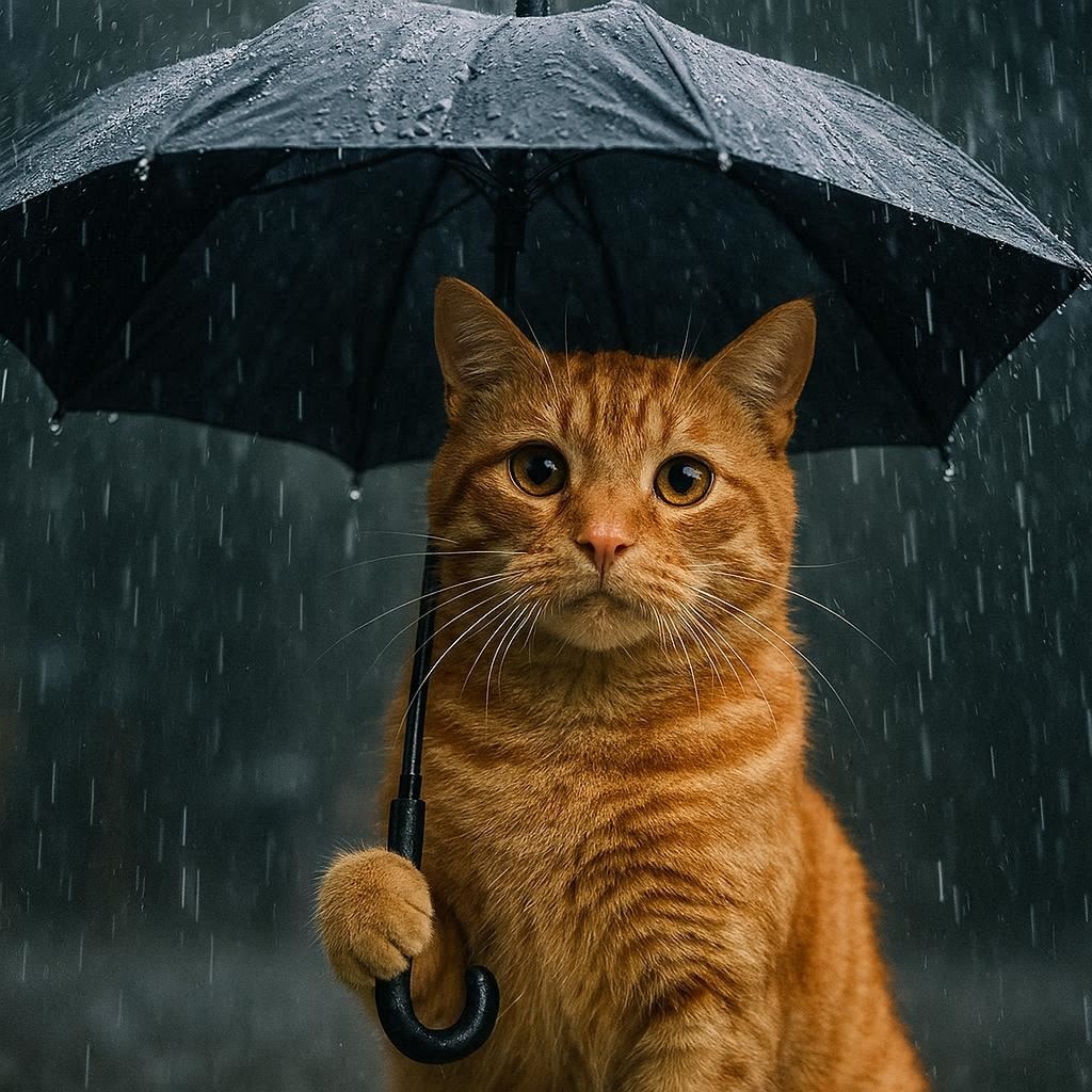 傘をさす猫
