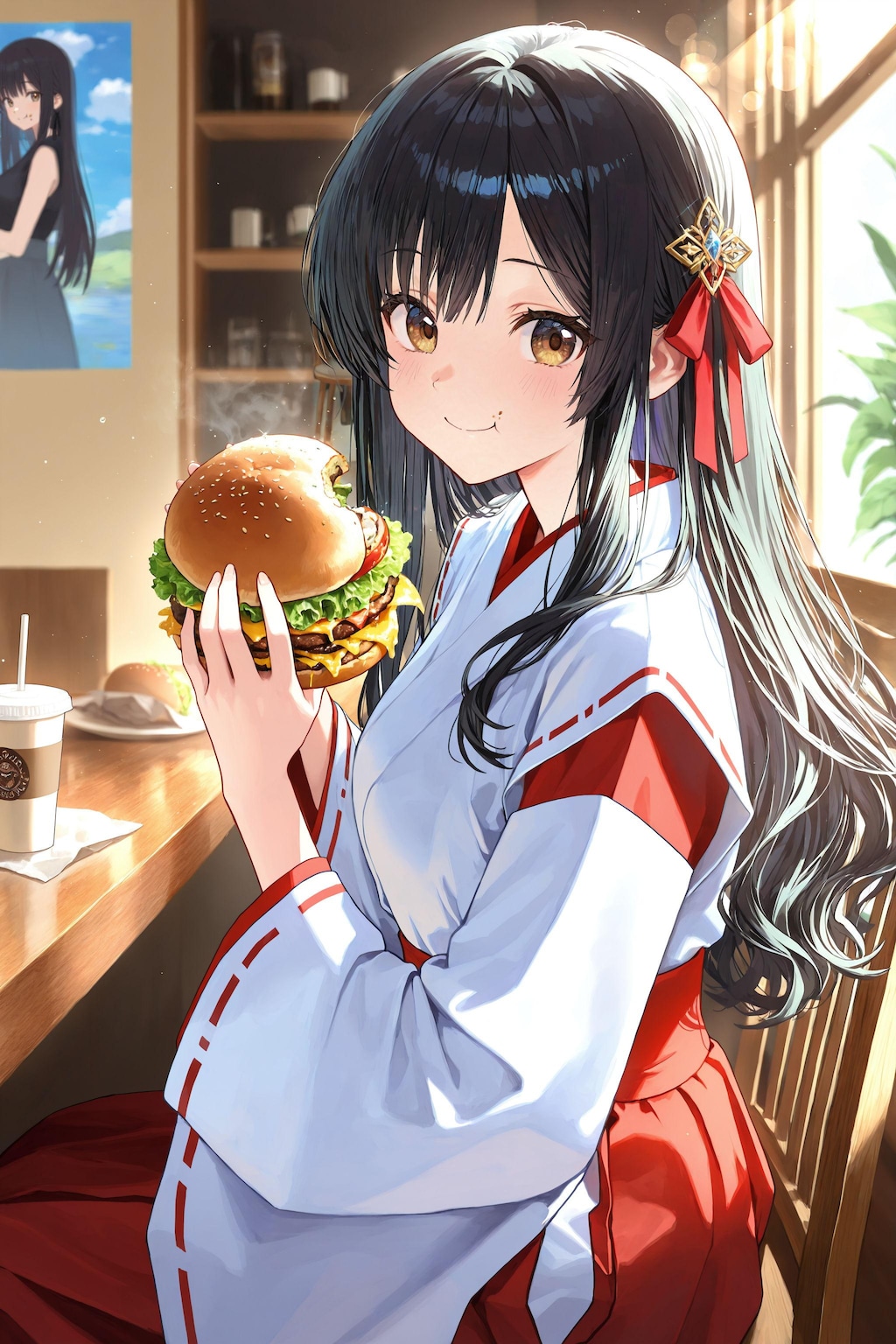 異世界神社の巫女さん（神楽さん休憩中）【神楽とハンバーガーと、時空を超える勇者】