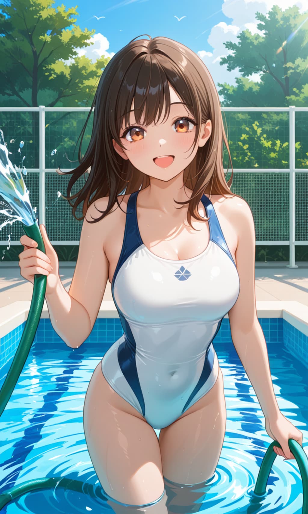 庭で水浴び
