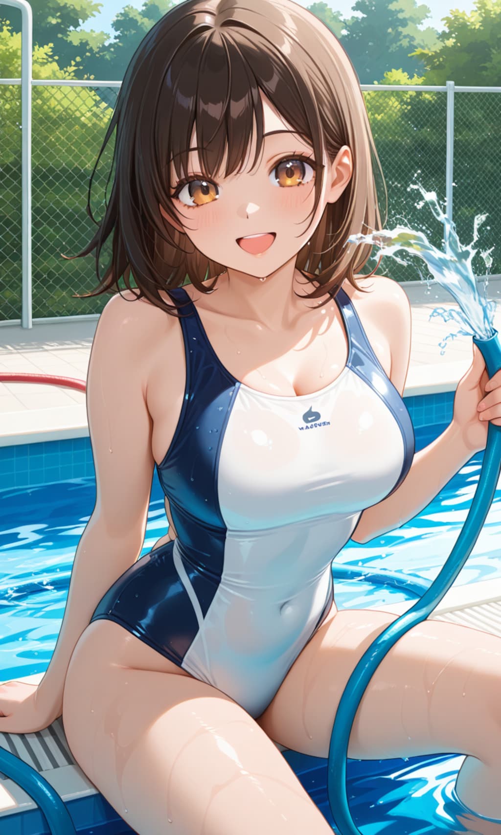庭で水浴び