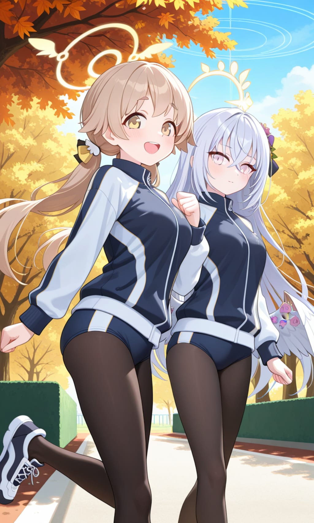 ヒフミとアズサ　寒いからタイツとジャージ1