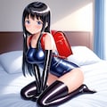 紺旧型スクール水着黒長手袋サイハイソックス赤ランドセル 3枚目