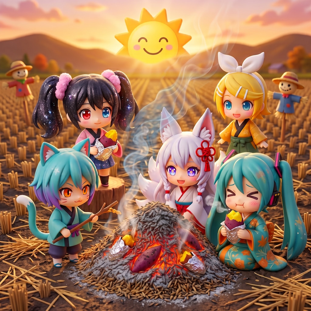 ミクちゃん達の籾殻焼き芋🍠