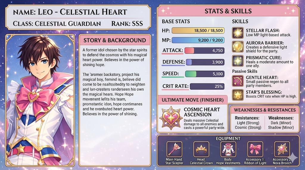 魔法男子のステータス画面