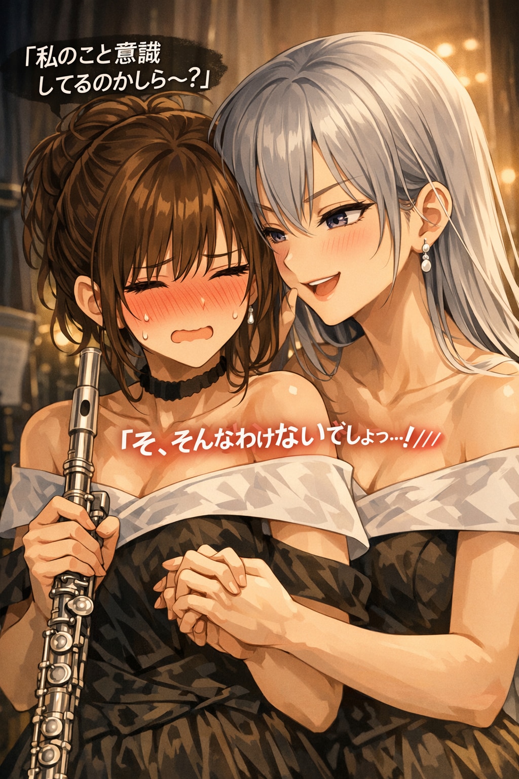 本番前の舞台袖で手を握る二人（オーケストラの日　02）