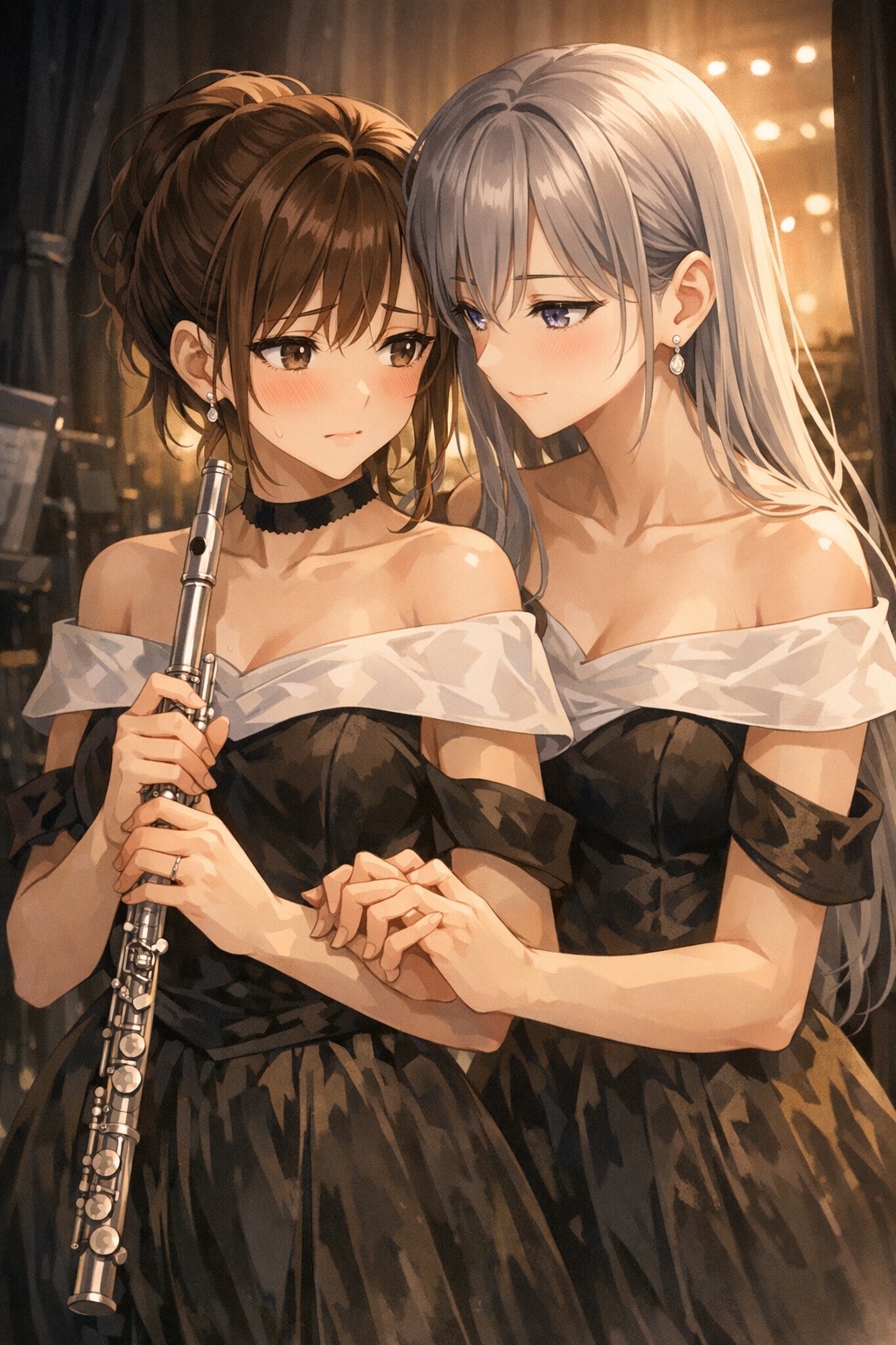 本番前の舞台袖で手を握る二人（オーケストラの日　02）