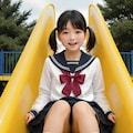 滑り台を滑る女子 5枚目