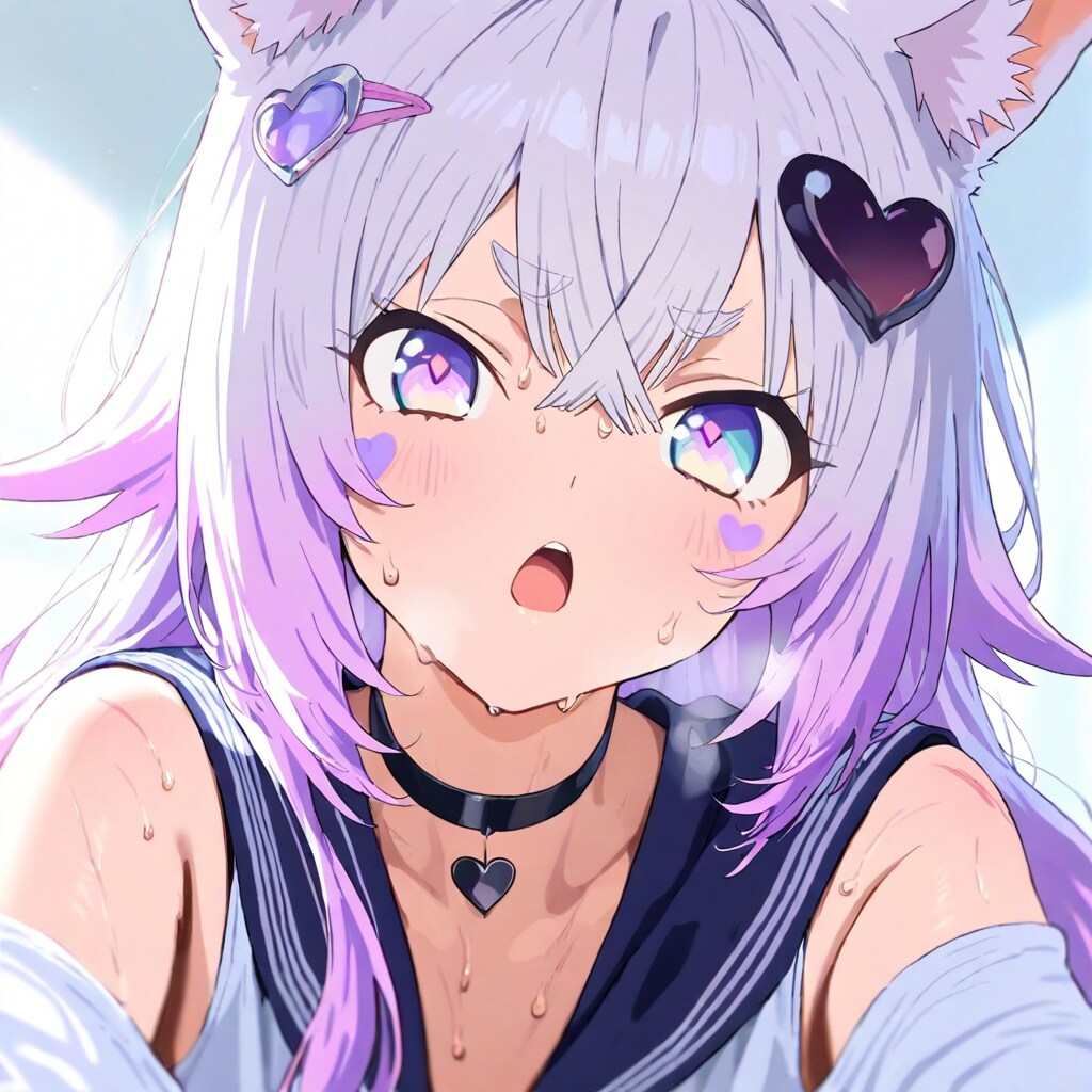 暑そうなハート髪飾りを付けた太眉狐耳の少女