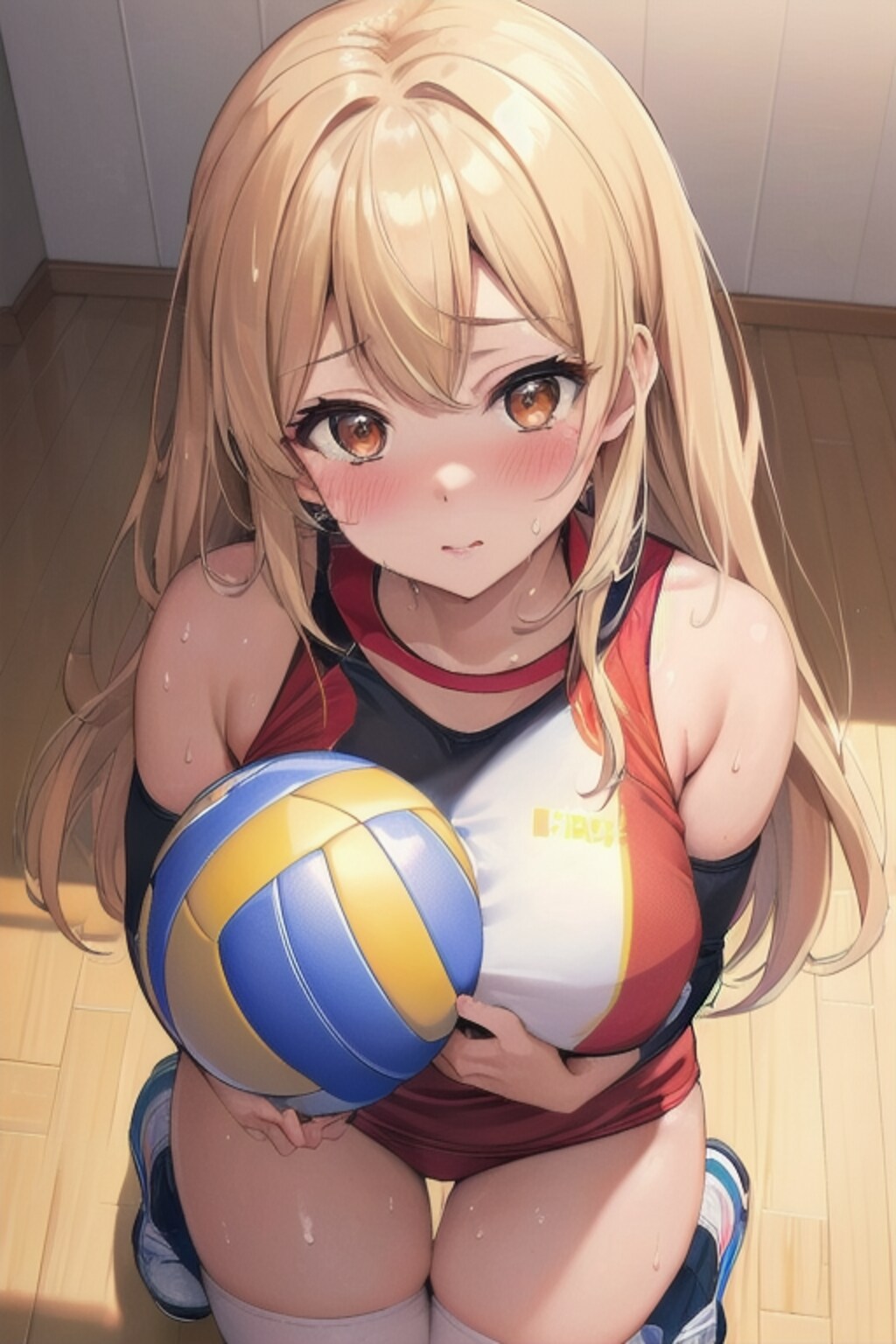 見上げるバレー女子