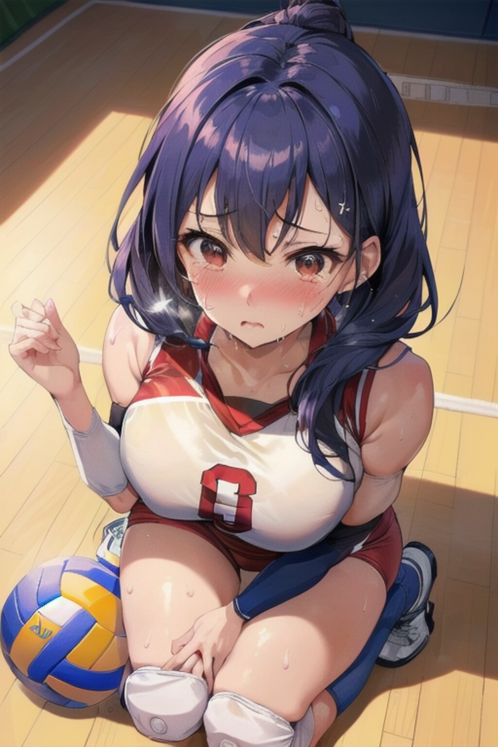 見上げるバレー女子
