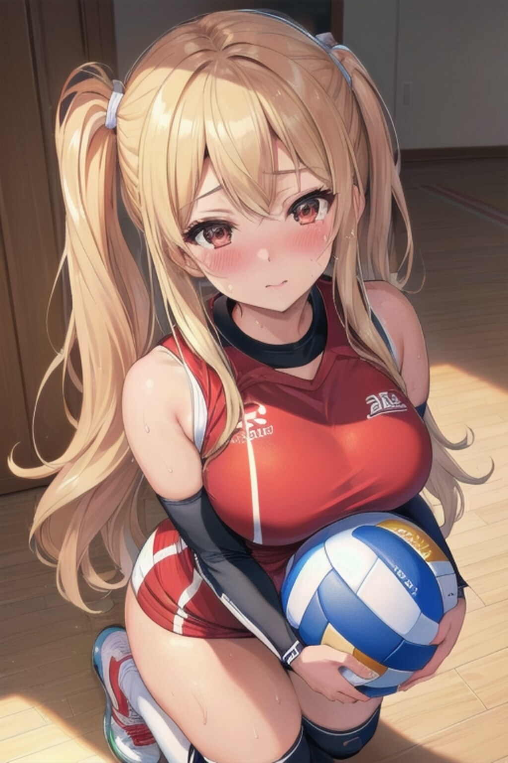 見上げるバレー女子