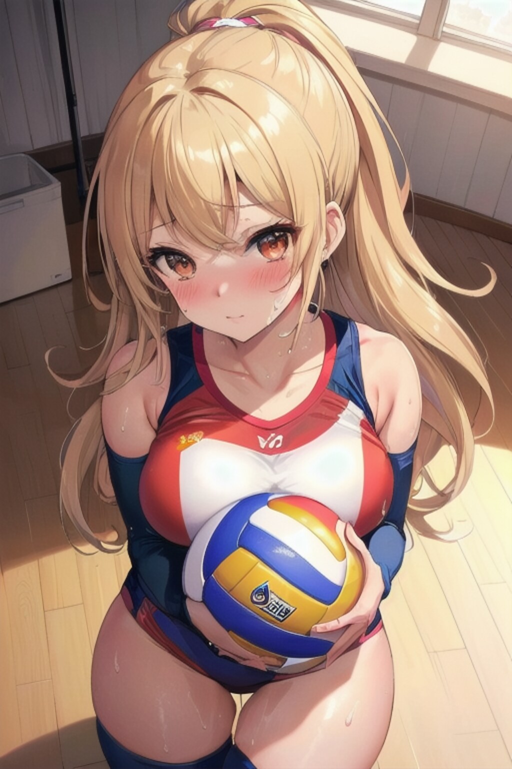 見上げるバレー女子