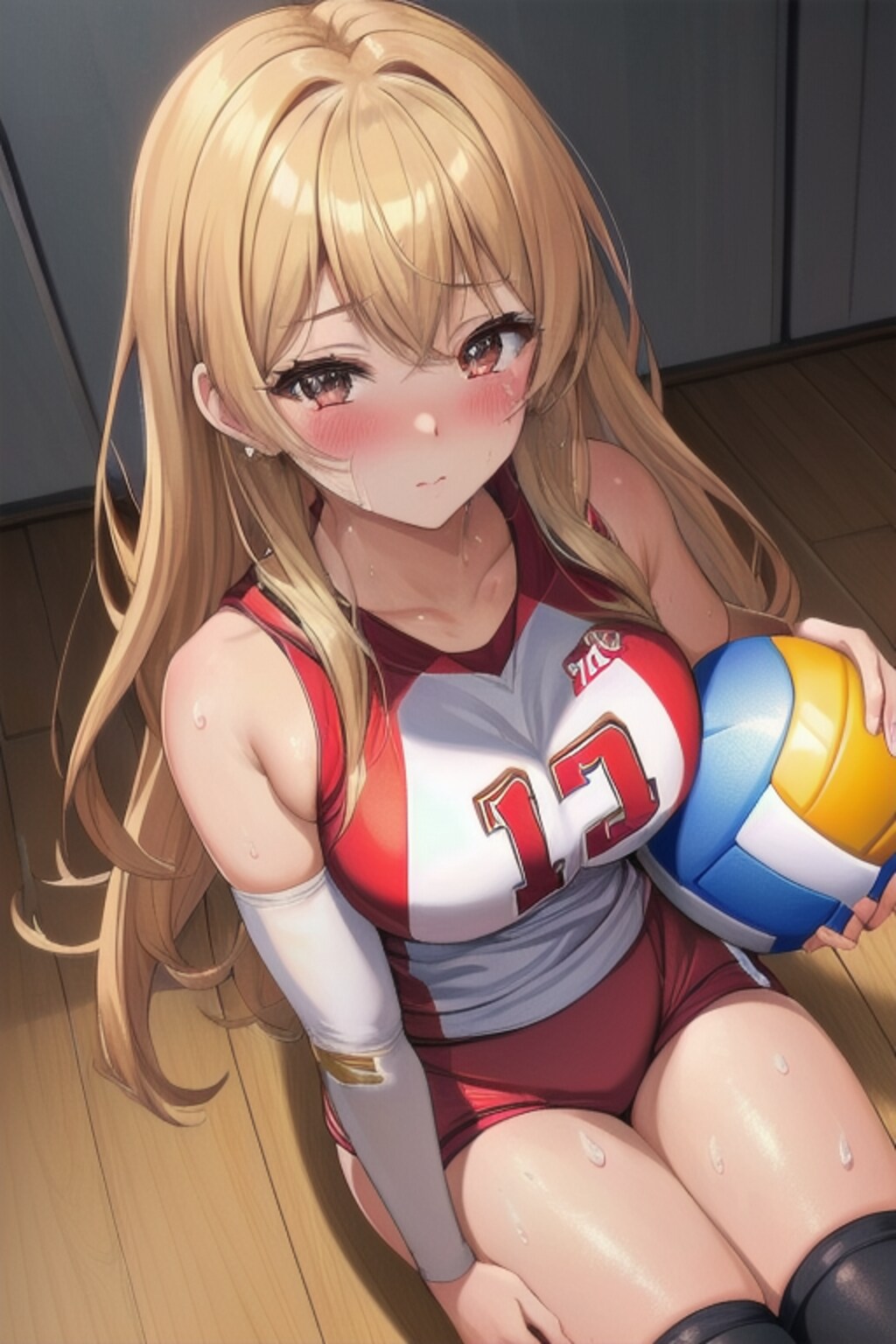 見上げるバレー女子