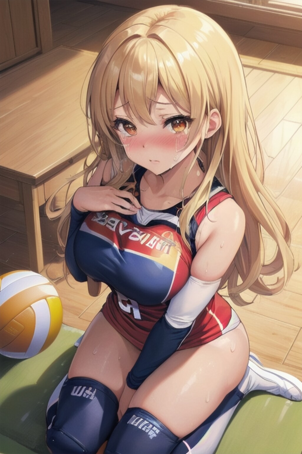 見上げるバレー女子