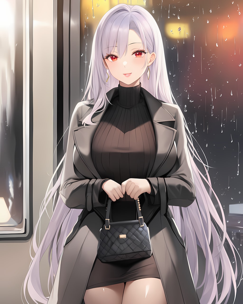 雨の夜の駅改札改札前で待つミレナ✨