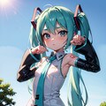 初音ミクです。018_にゃーんのポーズ、デフォルト服（イラスト風） 2枚目