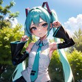 初音ミクです。018_にゃーんのポーズ、デフォルト服（イラスト風） 12枚目