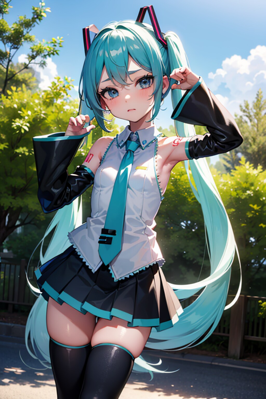初音ミクです。018_にゃーんのポーズ、デフォルト服（イラスト風）