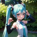 初音ミクです。018_にゃーんのポーズ、デフォルト服（イラスト風） 4枚目