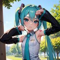 初音ミクです。018_にゃーんのポーズ、デフォルト服（イラスト風） 6枚目