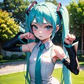 初音ミクです。018_にゃーんのポーズ、デフォルト服（イラスト風） 11枚目