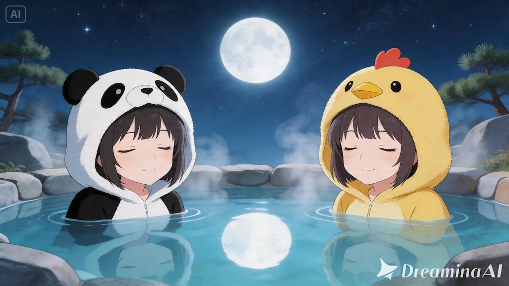 【All0423a】今日のクエストは非常に疲れたので、街の露天風呂でゆっくり疲れを癒している（モデル: Seedream 5.0）