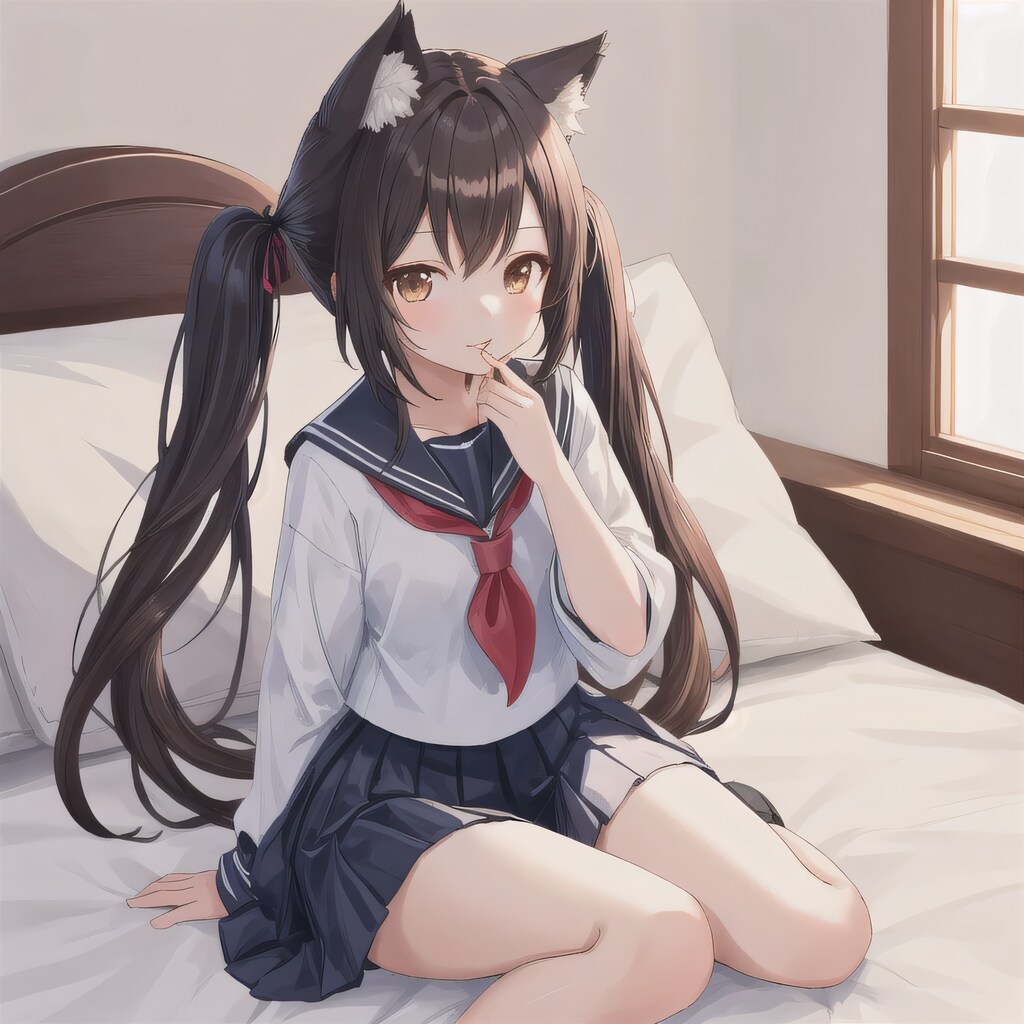 黒髪ツインテで寝室の少女４