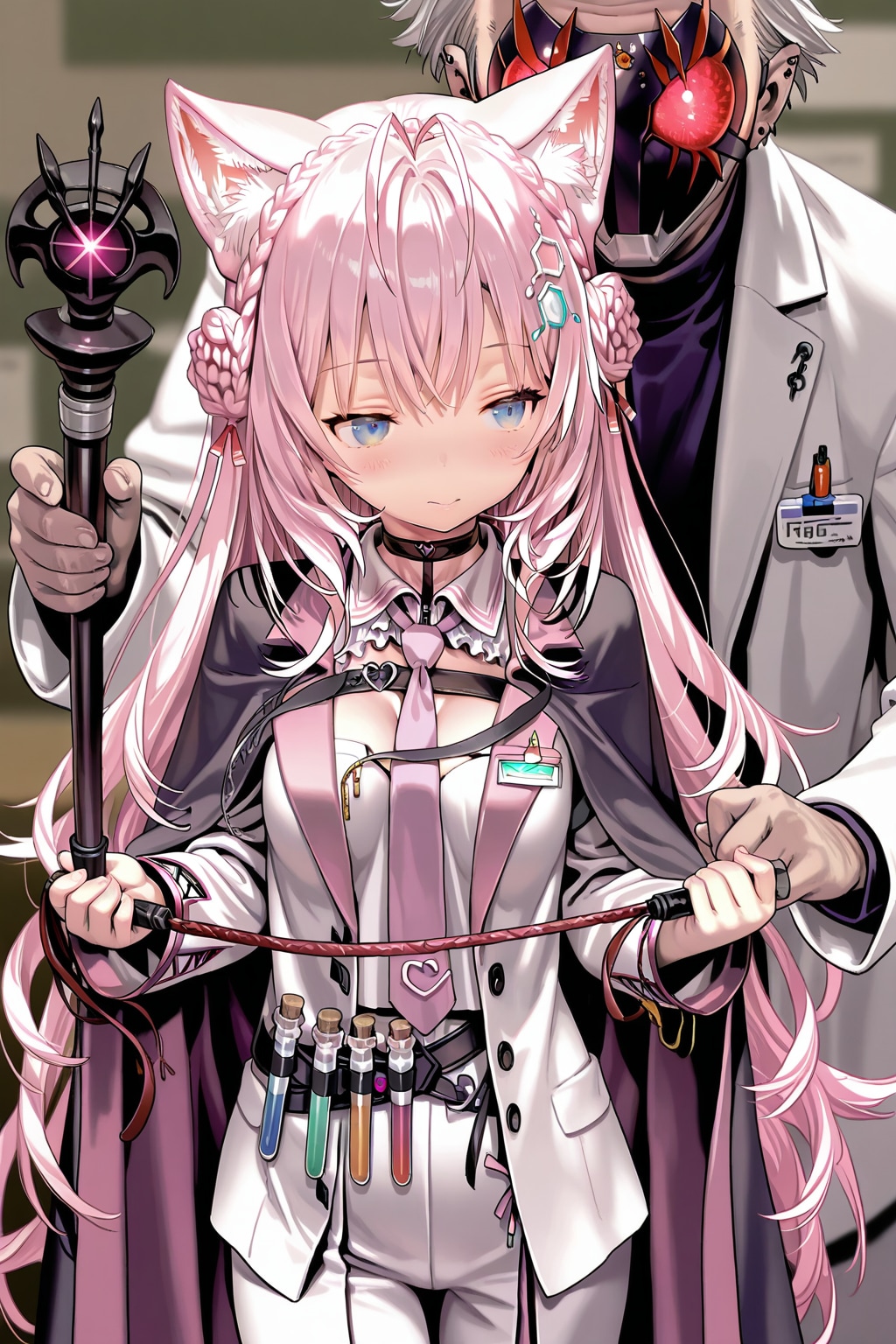 博衣こよりに秘密結社の科学者のなんたるかを教示する謎の老人 | の人気AIイラスト・グラビア