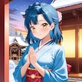 神社の前で祈る百合子(PixAI版) 3枚目
