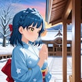 神社の前で祈る百合子(PixAI版) 2枚目