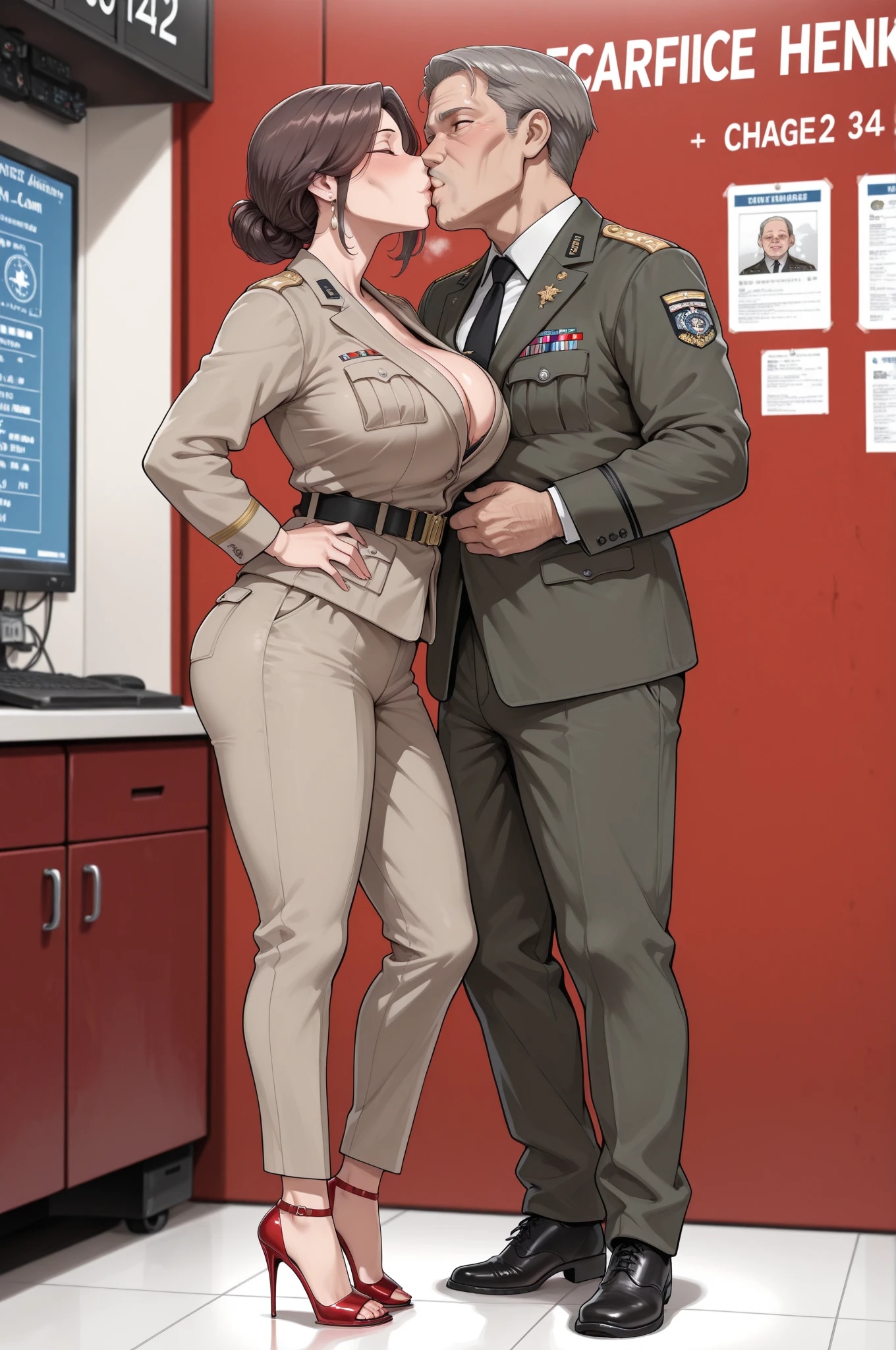 軍服美女と上官の密着オフィス