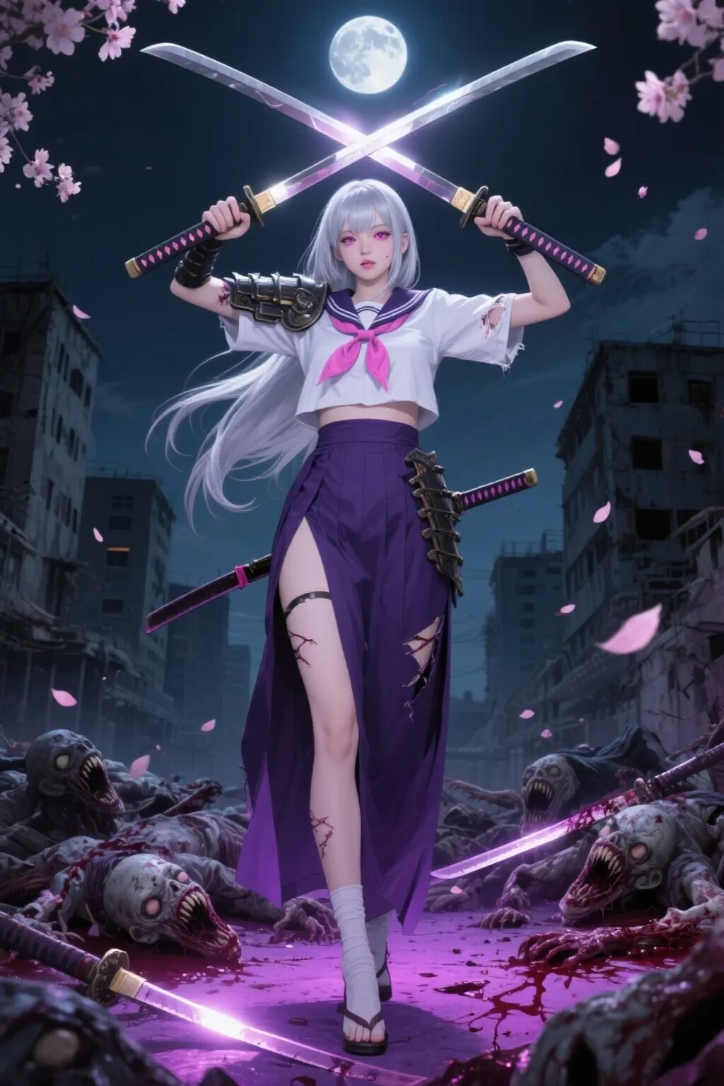 セクシー銀髪美女:JK剣士