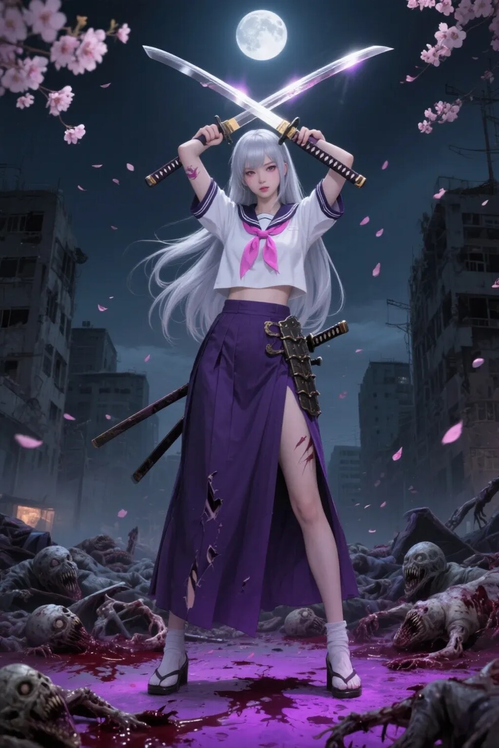 セクシー銀髪美女:JK剣士