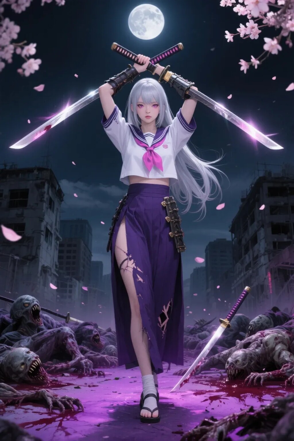 セクシー銀髪美女:JK剣士